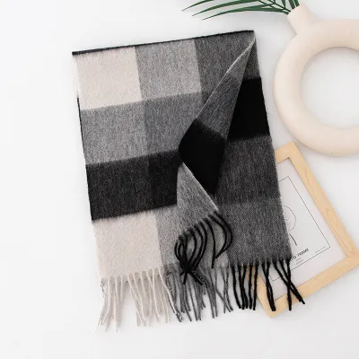 Autumn Winter Women Thick Plaid Stitching Warm Tassel Scarf