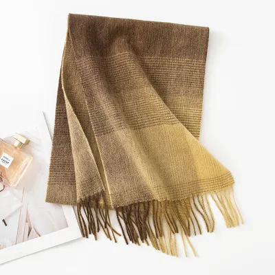 Autumn Winter Women Thick Plaid Stitching Warm Tassel Scarf