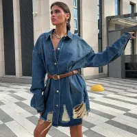 Autumn Winter Street Fashion Style Women Casual Long Sleeve Denim Jacket Coat