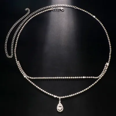 Women Fashion Sexy Multi-Layer Heart-Shaped Rhinestone Waist Chain Body Chain
