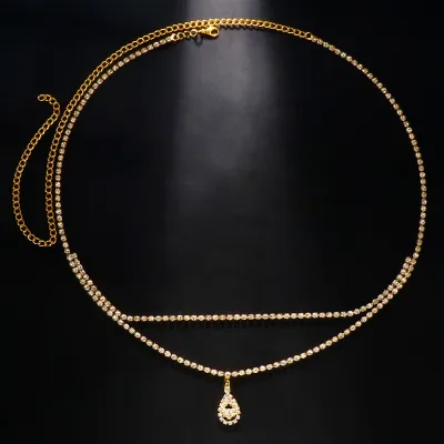 Women Fashion Sexy Multi-Layer Heart-Shaped Rhinestone Waist Chain Body Chain