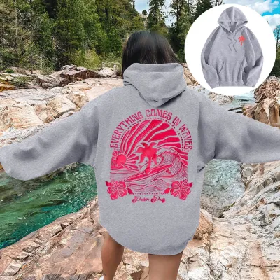 Plus Size Women Casual Floral Print Loose Hoodie