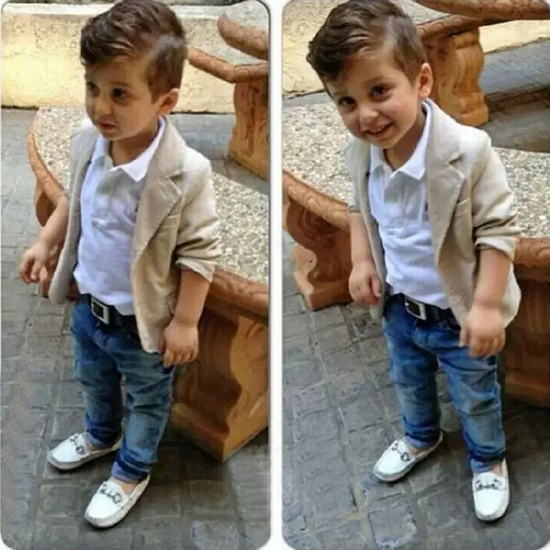 Kids Toddler Boys Casual Long Sleeve Shirt Coat Jeans Three-Piece Sets