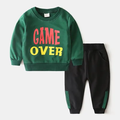 Kids Toddler Boys Casual Dinosaur Print Long Sleeve Sweatshirt Pants Set Cotton Blend