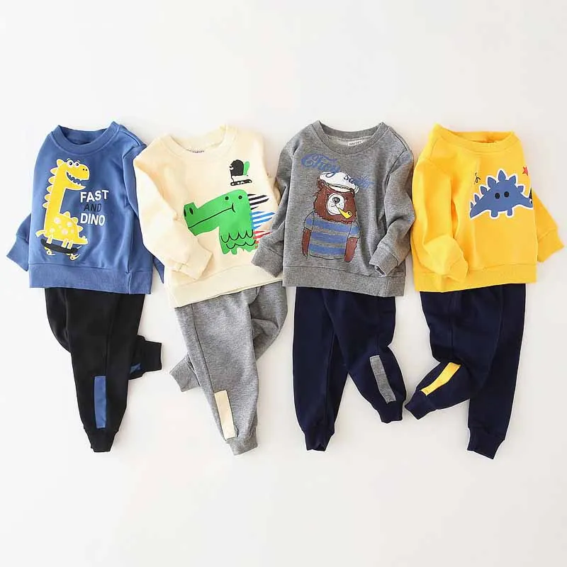Kids Toddler Boys Casual Dinosaur Print Long Sleeve Sweatshirt Pants Set Cotton Blend