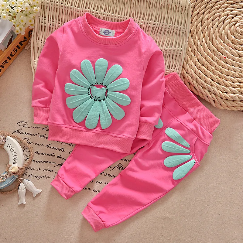 Kids Toddler Girls Casual Cute Flower Long Sleeve Sweatshirt Pants Set