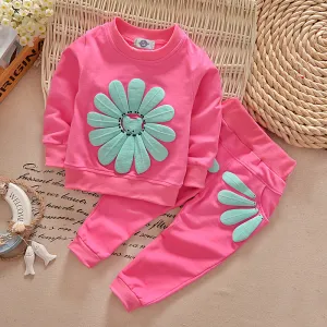 Kids Toddler Girls Casual Cute Flower Long Sleeve Sweatshirt Pants Set