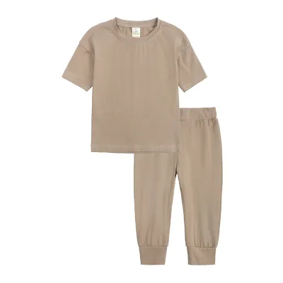 Kids Toddler Boys Girls Casual Solid Color Short Sleeve Two-Piece Cotton Sets