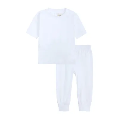 Kids Toddler Boys Girls Casual Solid Color Short Sleeve Two-Piece Cotton Sets