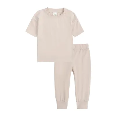 Kids Toddler Boys Girls Casual Solid Color Short Sleeve Two-Piece Cotton Sets
