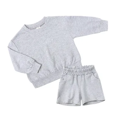 Kids Toddler Boys Girls Casual Solid Color Long Sleeve Sweatshirt and Shorts Set