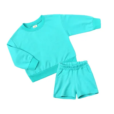 Kids Toddler Boys Girls Casual Solid Color Long Sleeve Sweatshirt and Shorts Set