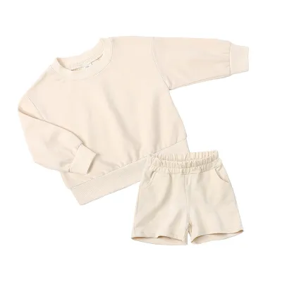 Kids Toddler Boys Girls Casual Solid Color Long Sleeve Sweatshirt and Shorts Set