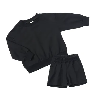 Kids Toddler Boys Girls Casual Solid Color Long Sleeve Sweatshirt and Shorts Set