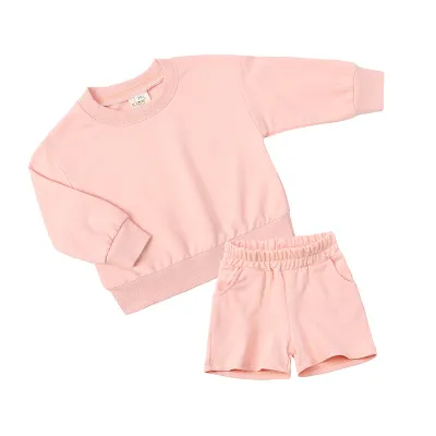 Kids Toddler Boys Girls Casual Solid Color Long Sleeve Sweatshirt and Shorts Set