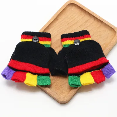 Kids Unisex Fall Winter Casual Cute Cartoon Fleece Half Finger Clamshell Gloves