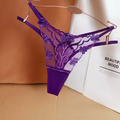 Women Sexy Mesh Embroidered G-String Panties