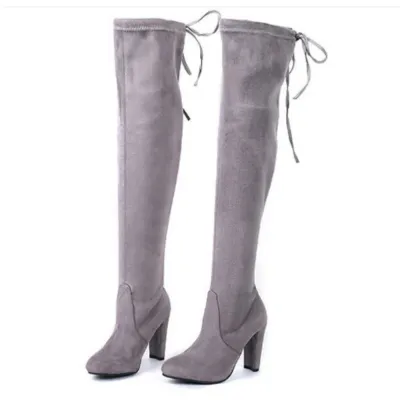 Women Fashion Plus-Size Suede Pointed Toe Over The Knee Boots