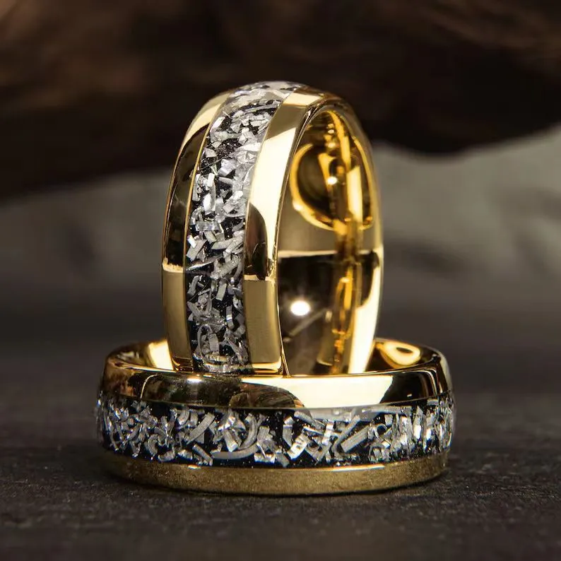Men Gold Black Silver Foil Paper Stainless Steel Ring Fashion Original Design
