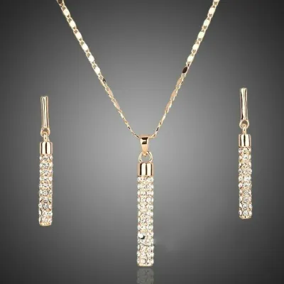 Women's Creative Rhinestone Cylindrical Earrings Necklace Set