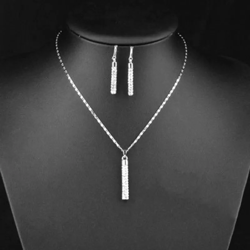 Women's Creative Rhinestone Cylindrical Earrings Necklace Set