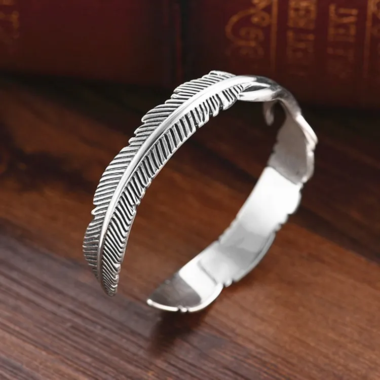 Women Fashion Retro Simple Silver Feather Bracelet