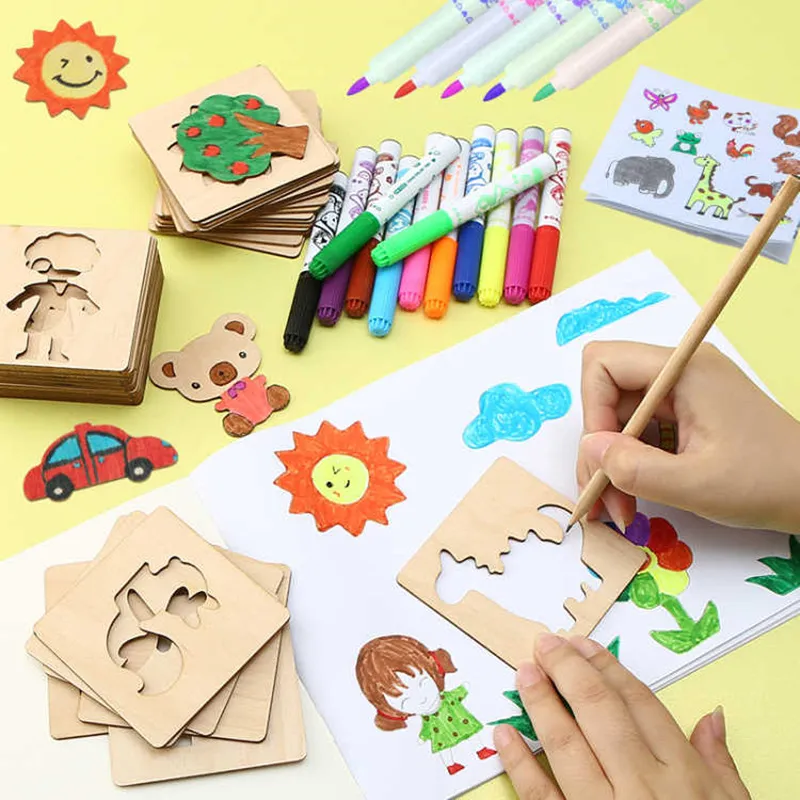 Kids Hollow Graffiti Wood Painting Template Card Type Toy