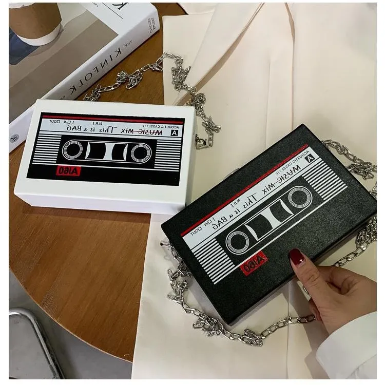 Women Creative Square Radio Tape Chain Shoulder Bag