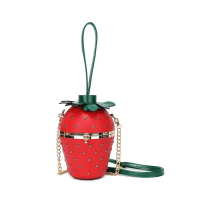Women Fashion Creative Rivet Strawberry Bucket Shoulder Bag