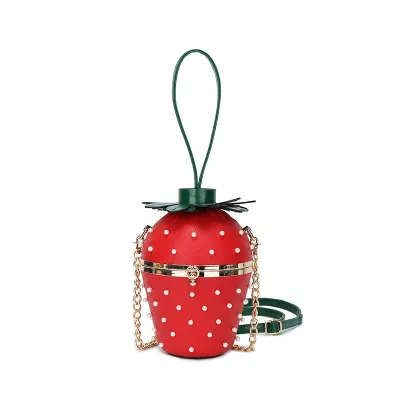 Women Fashion Creative Rivet Strawberry Bucket Shoulder Bag