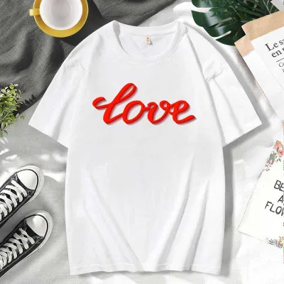 Men Women Casual Valentine Print Cotton Plus Size Short Sleeve Crewneck Couple T-Shirt