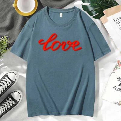 Men Women Casual Valentine Print Cotton Plus Size Short Sleeve Crewneck Couple T-Shirt