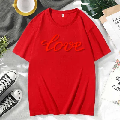 Men Women Casual Valentine Print Cotton Plus Size Short Sleeve Crewneck Couple T-Shirt