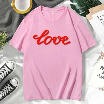Men Women Casual Valentine Print Cotton Plus Size Short Sleeve Crewneck Couple T-Shirt