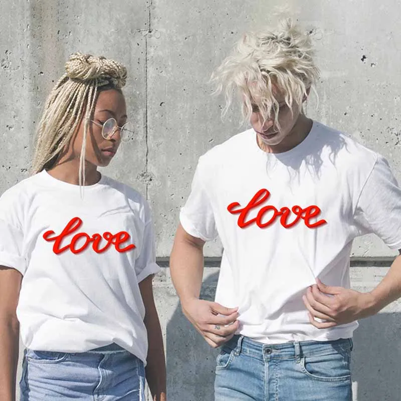 Men Women Casual Valentine Print Cotton Plus Size Short Sleeve Crewneck Couple T-Shirt