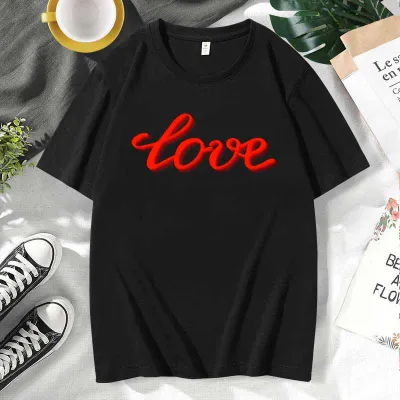 Men Women Casual Valentine Print Cotton Plus Size Short Sleeve Crewneck Couple T-Shirt