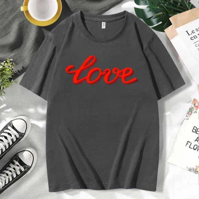 Men Women Casual Valentine Print Cotton Plus Size Short Sleeve Crewneck Couple T-Shirt