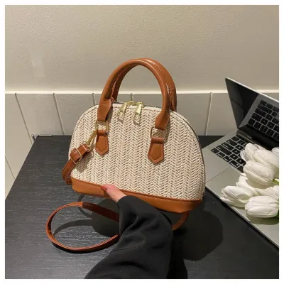 Women Fashion Casual Woven Straw Shell Shoulder Handbag