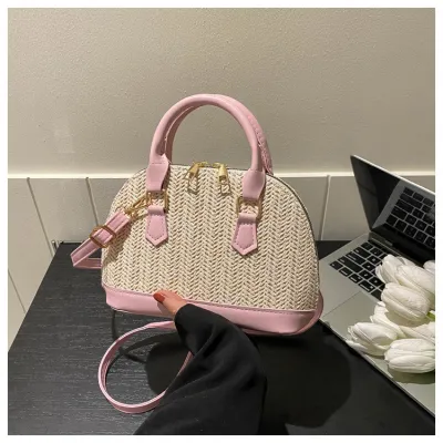 Women Fashion Casual Woven Straw Shell Shoulder Handbag