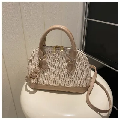 Women Fashion Casual Woven Straw Shell Shoulder Handbag