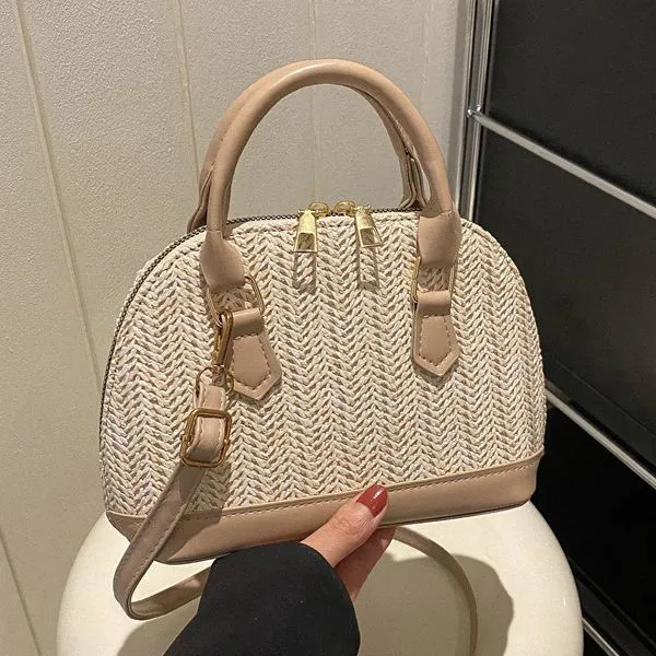 Women Fashion Casual Woven Straw Shell Shoulder Handbag