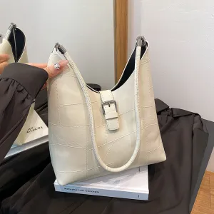 Women Fashion Simple Solid Color PU Bucket Shoulder Bag