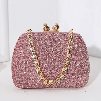 Women Fashion Elegant Rhinestone Chain Square Banquet Handbag