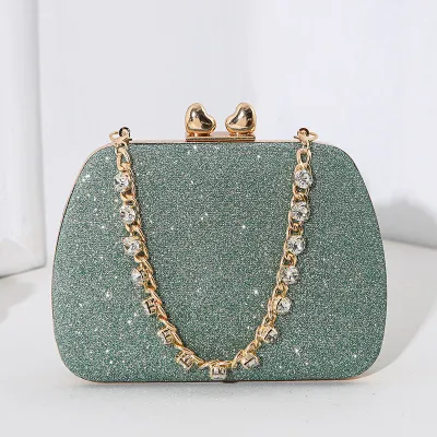 Women Fashion Elegant Rhinestone Chain Square Banquet Handbag