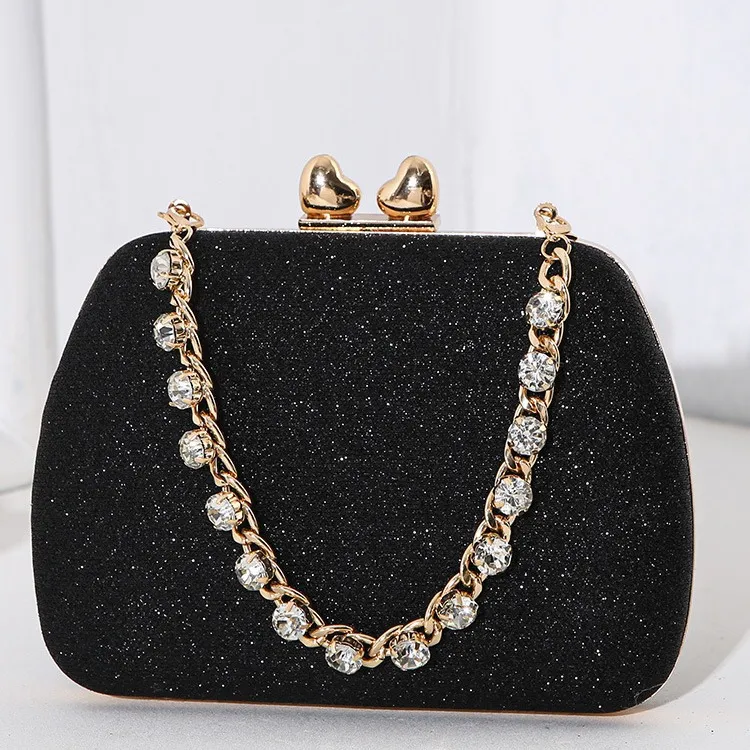 Women Fashion Elegant Rhinestone Chain Square Banquet Handbag