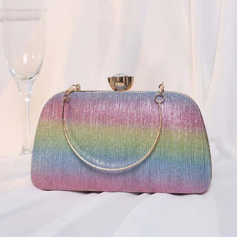 Women Elegant Gradient Banquet Square Handbag PU Evening Bag