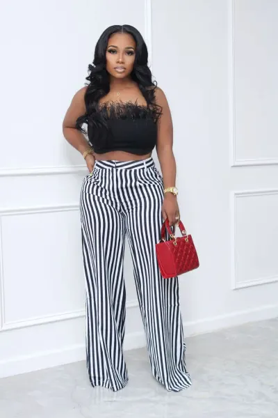 Women Casual Multicolor Stripe Wide Leg Pants