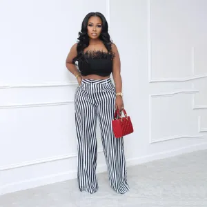 Women Casual Multicolor Stripe Wide Leg Pants
