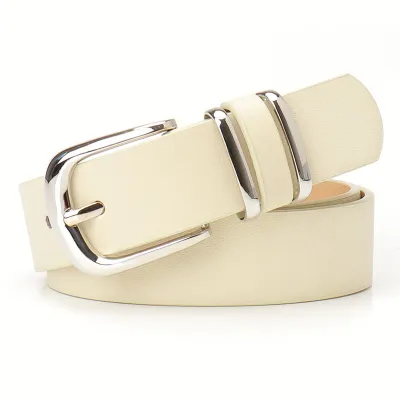 Women Fashion Simple Solid Color Leopard PU Leather Double Ring Belt