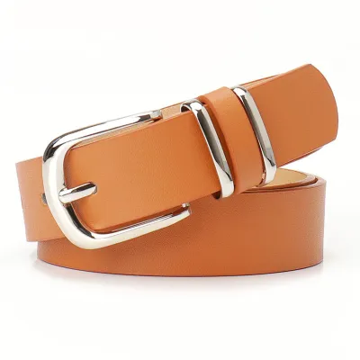 Women Fashion Simple Solid Color Leopard PU Leather Double Ring Belt
